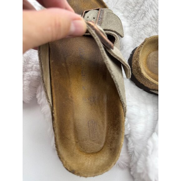 Birkenstock Arizona Suede Leather Sandals Tan Dual Strap Slip-On Footbed Size 39 - Picture 10 of 16